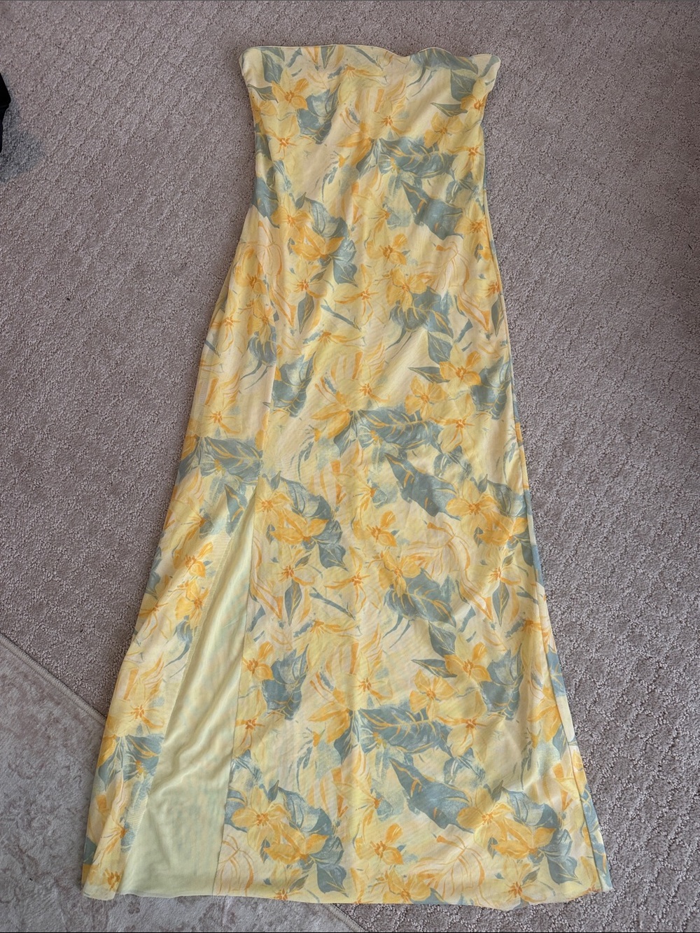 Zara Yellow Strapless Floral Maxi Dress